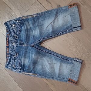 EUC Rock Revival Johanna Capri Denim Pant Women's sz 25 Low Rise Cuffed Leg